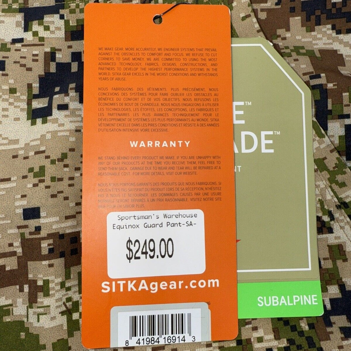 SITKA Gear Men's Gore-Tex Optifade Subalpine Equinox Guard Pants 42R   50247-SA