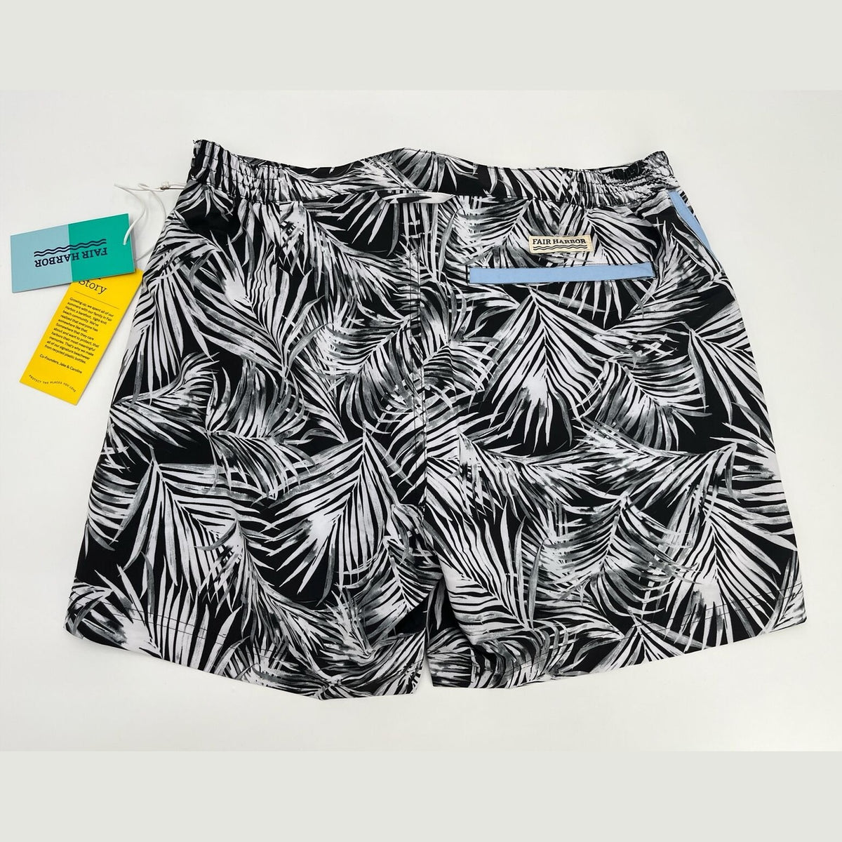 $68 Fair Harbor Men’s Palm Leaf Outdoor Casual Swim Trunks-Black/White-30W-New