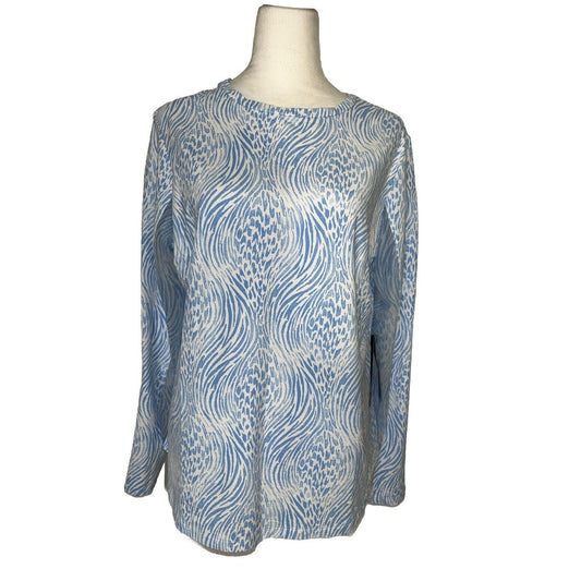 $100 Ibkul Women’s Long Sleeve Crew Neck Top-Alena Peri/White -XLarge-New