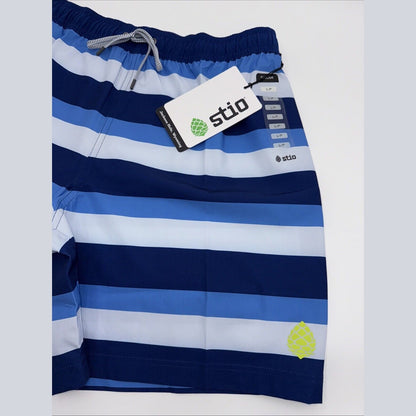 $75 Stio Men’s CFS Drifter Board 7” Shorts -Cobalt Blue Stripes-Size: Large- NWT