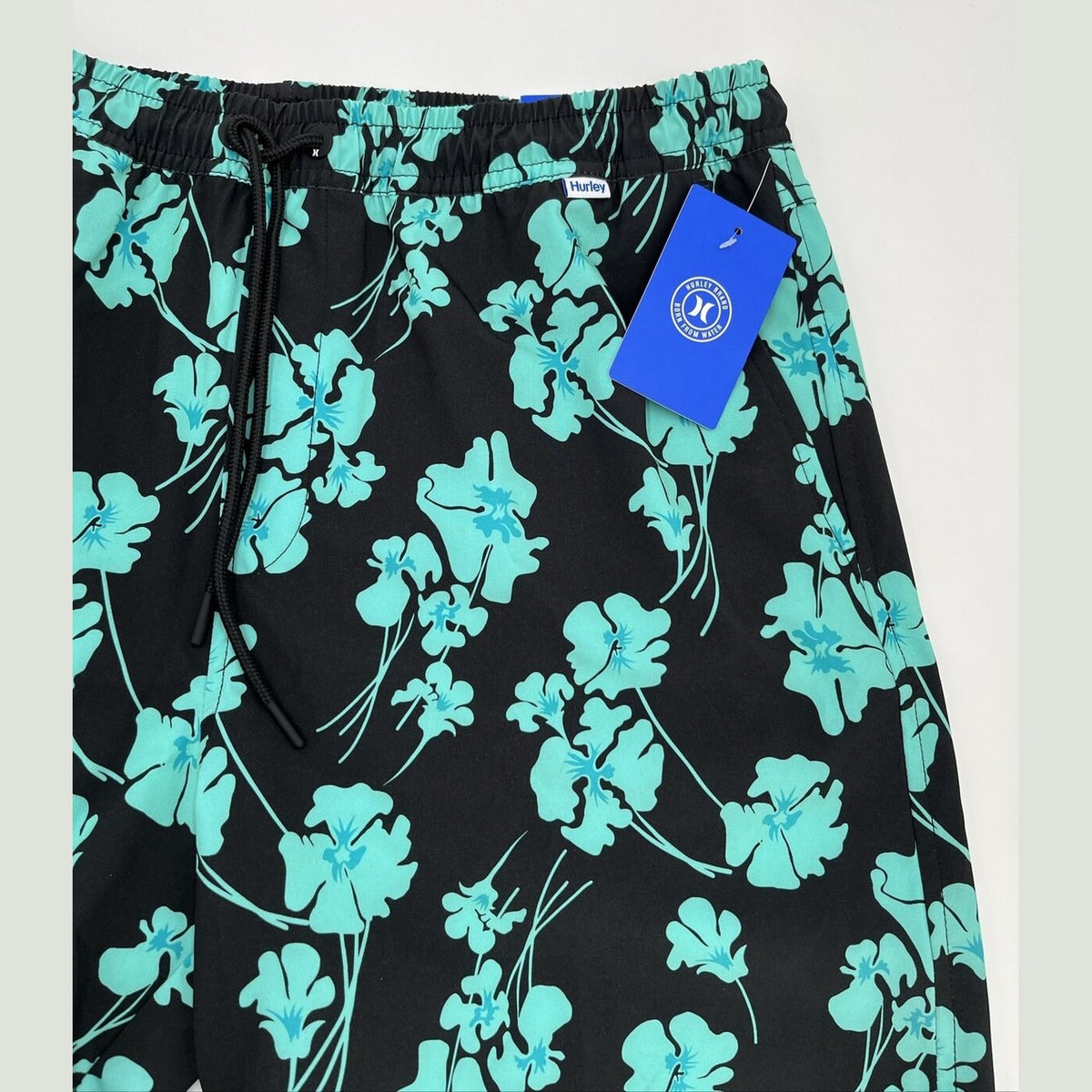 $40 Hurley Men's Salem Performance Woven Shorts-Black Teal-Medium-NEW