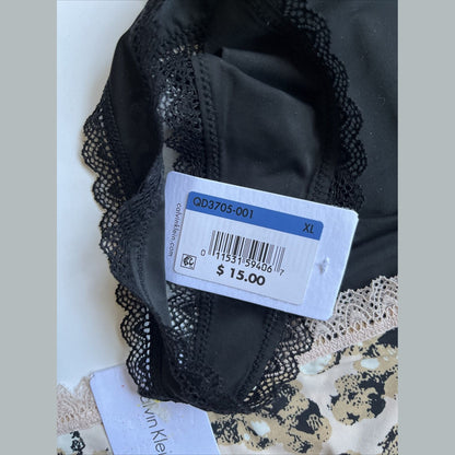 3 Pack Calvin Klein Flirty Thong Panty -2,Black,1 Print -XLarge - QD3705 - New