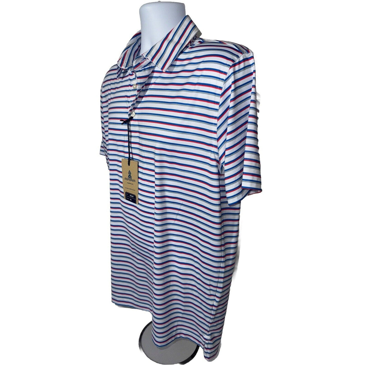 Chubbies Men's The 4th Of Ju-Line Performance Polo Shirt-White Multi-Medium-New