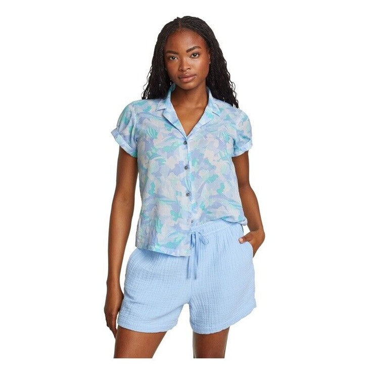Eddie Bauer Women's Packable Camp Shirt Short Sleeve-Azure- Small-NWT $60