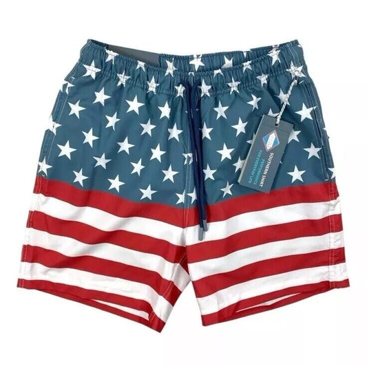$65 SOUTHERN SHIRT Men’s Swim Trunks Shorts 6" USA Flag American-Small- New Tags