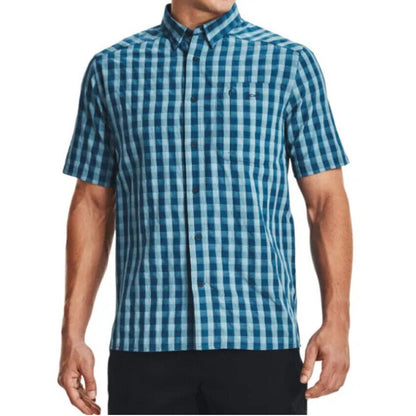 Under Armour Men's DRIFT TIDE 2.0 Slim Plaid Short Sleeve Shirt-Deep Blue-Small