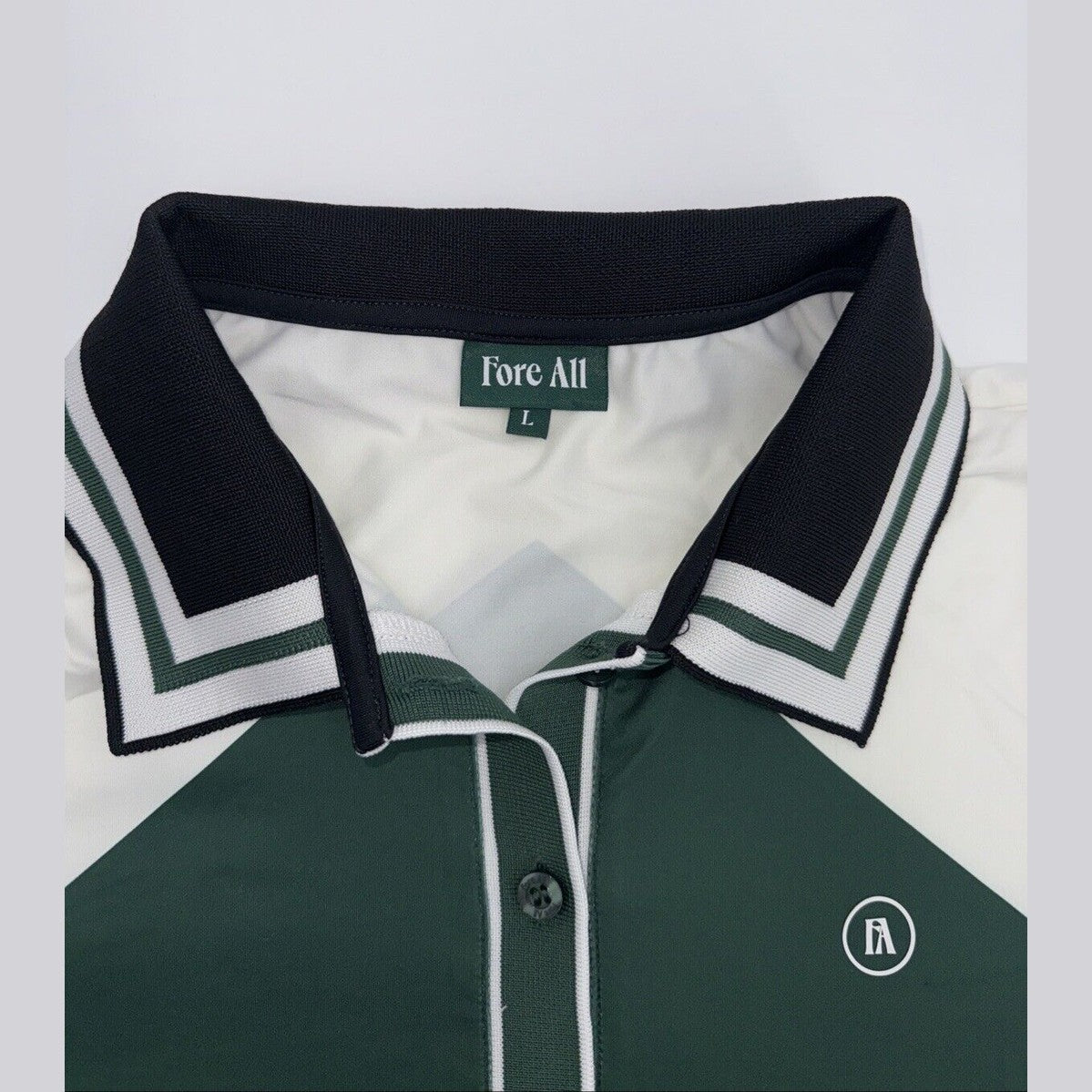 $120 Fore All Women's Betty Golf V-Neck Polo Top-Green/White/Black - Large- NEW