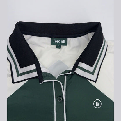 $120 Fore All Women's Betty Golf V-Neck Polo Top-Green/White/Black - Large- NEW