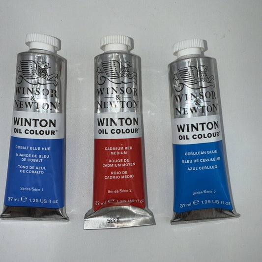 Combo Of 3 Winsor and Newton Winton Oil Colour 1.25 oz. Cadmium 1 Red,2 Blue