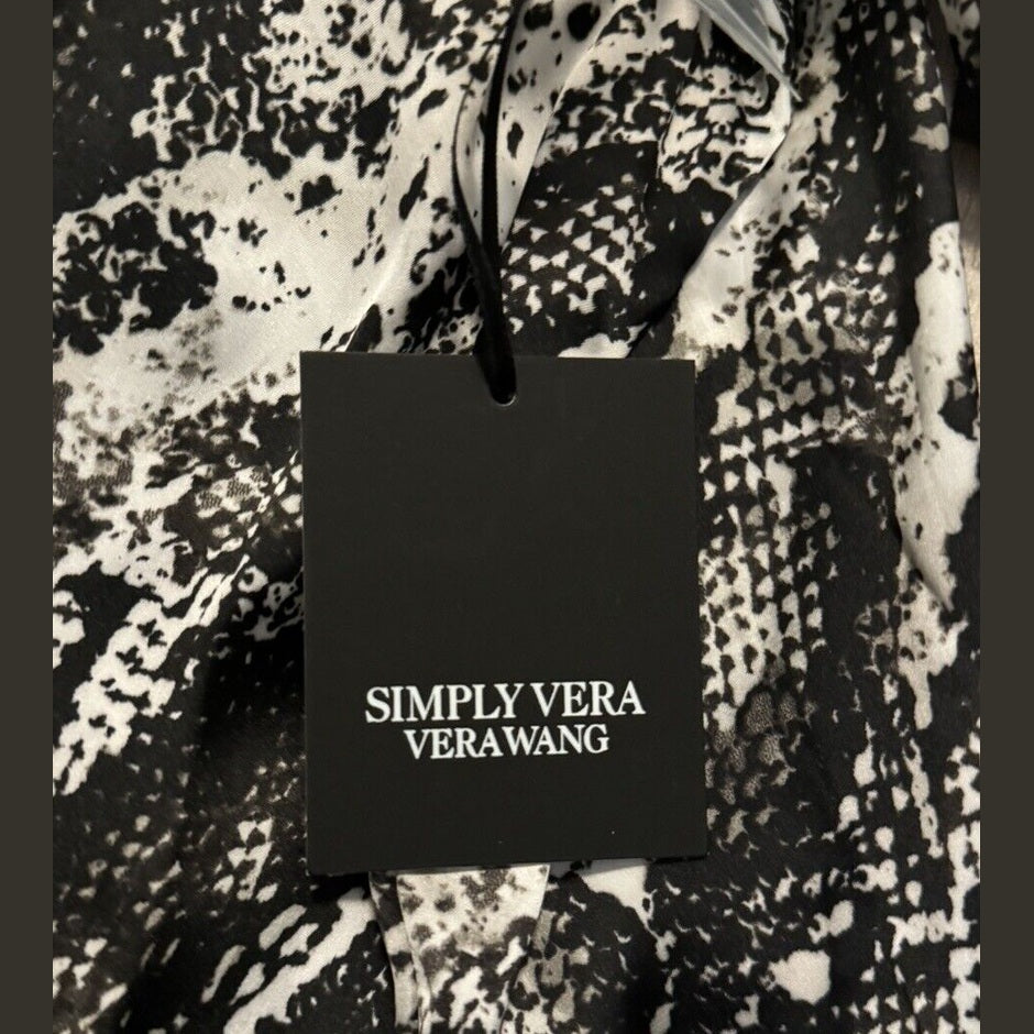 Simply Vera Women’s Roll-Tab Sleeve Popover Blouse Top- Black Snake- Med- NWT