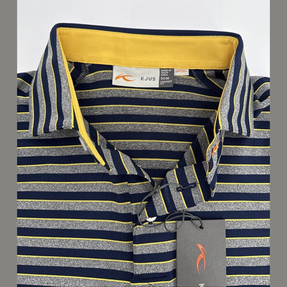 $99 Kjus Men’s Soren Golf Polo Striped Performance Shirt- Navy -Size: 50/Medium