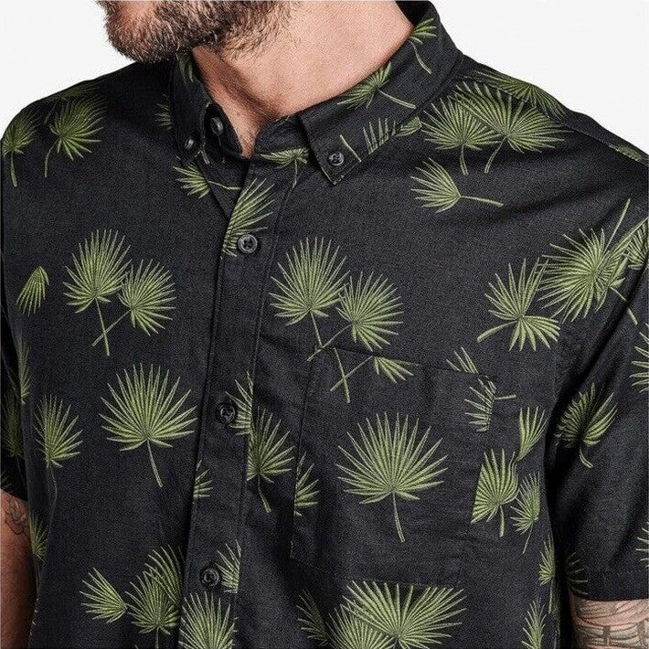 $75 Roark Men’s Scholar Fronds SS Button Shirt- Black/Khaki-Small-New Tags