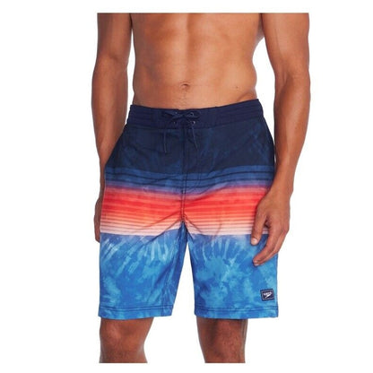 $62 Speedo Men’s Bondi 9""  Comfort Stretch Lined Boardshorts-Red Blue-Medium