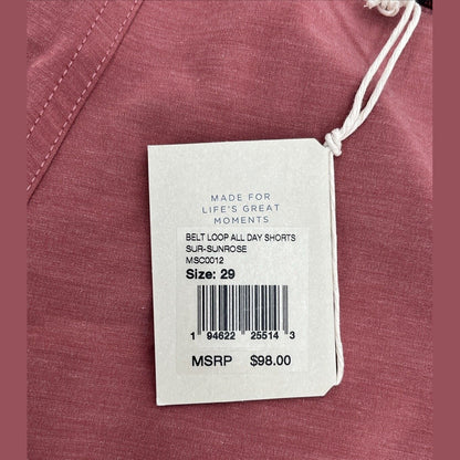 $98 Faherty Men’s Belt Loop All Day 9” Soft Shorts-Sunrose Red -Size: 29”-New