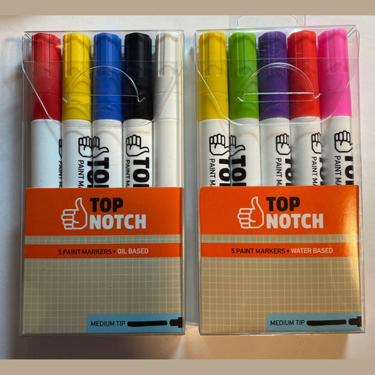 2 X Top Notch Paint Markers 5 Colors Medium Tip Oil Based Combo Lot - 10 Markers