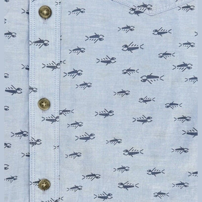 $50 Eddie Bauer Men's Baja Print Camping Short Sleeve Shirt-Chambray -Medium-New