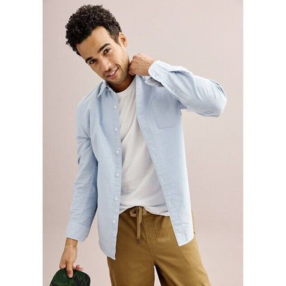 Sonoma Men’s Perfect-Length Button-Down Shirt - Green Blue Plaid- Small-NWT