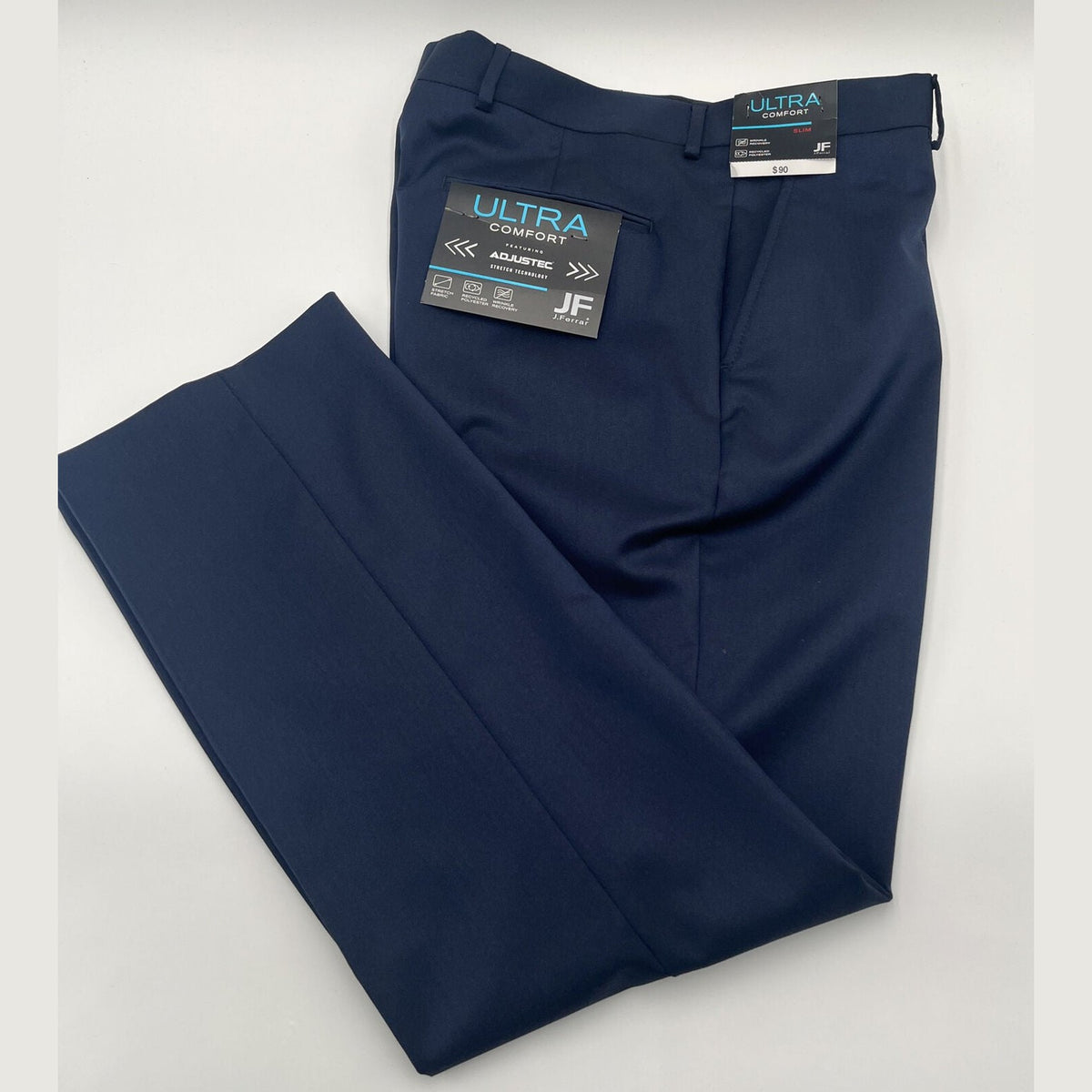 JF J Ferrar Men's Slim Fit Dress Pants Slacks Flat Front-Navy-32W 29L- New