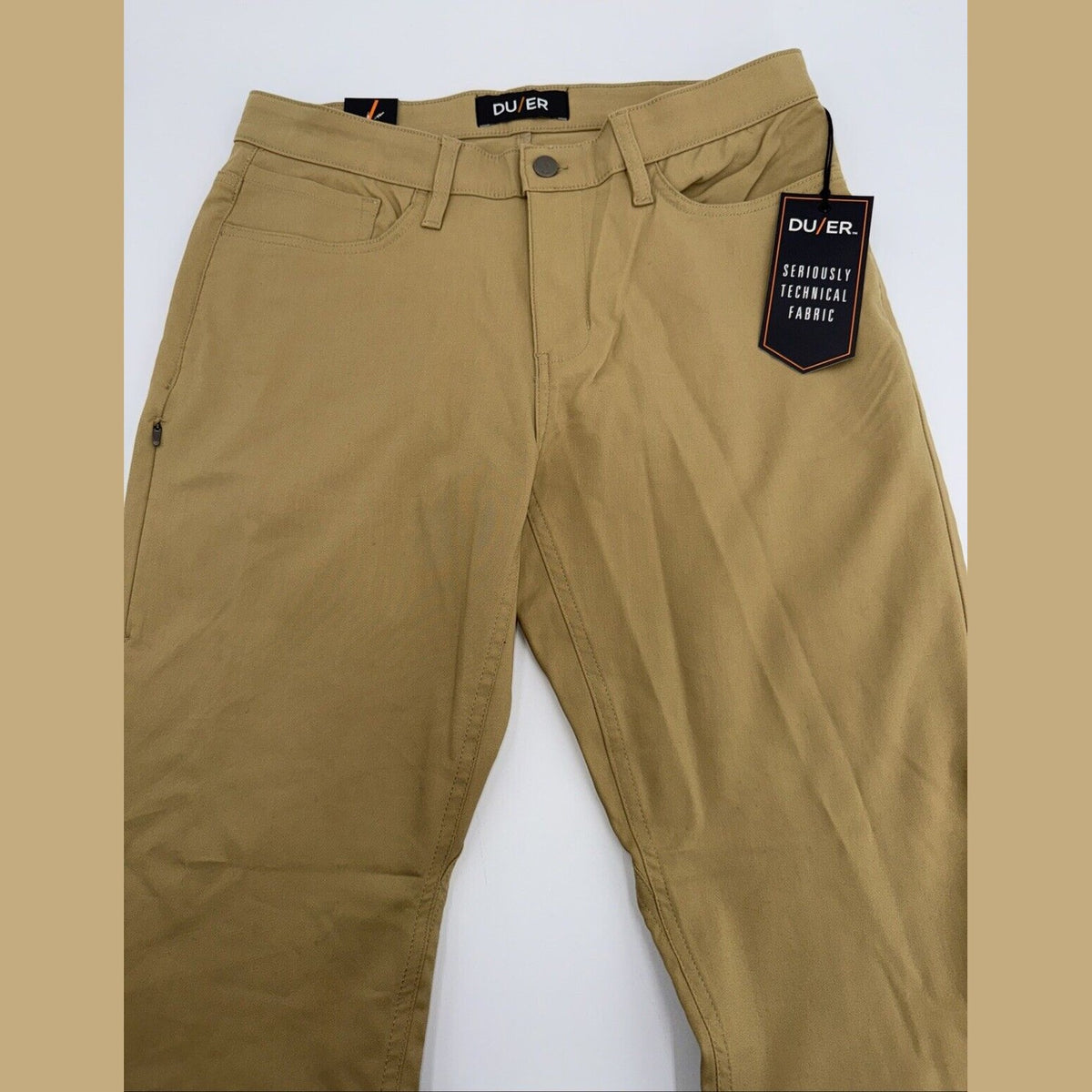 $139 DU/ER Men’s NuStretch Slim Fit 5 Pocket Chino Pants- Khaki - 33W 32L - New