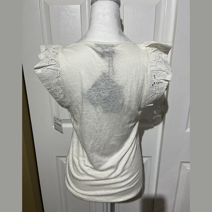 Paige Women’s Giulia Flutter Sleeve Linen T-Shirt - White- Large - New Tag $129