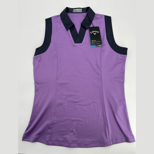 Callaway Golf Ladies Colorblock Sleeveless Polo-English Lavender-Medium -New Tag