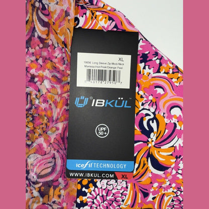 $100 Ibkul Women’s Long Sleeve Zip Mock Neck Top-Marissa-Hot Pink -XLarge -New