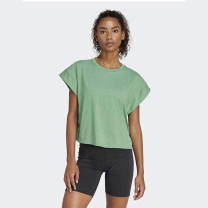Adidas Women’s Cropped Studio Yoga Tee - Preloved Green - Size Med - NWT