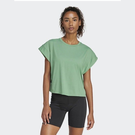 Adidas Women’s Cropped Studio Yoga Tee - Preloved Green - Size Med - NWT