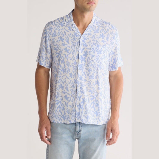 Abound By Nordstrom Men’s Button Soft Shirt-White Blue Sketch- Small- NEW Tag