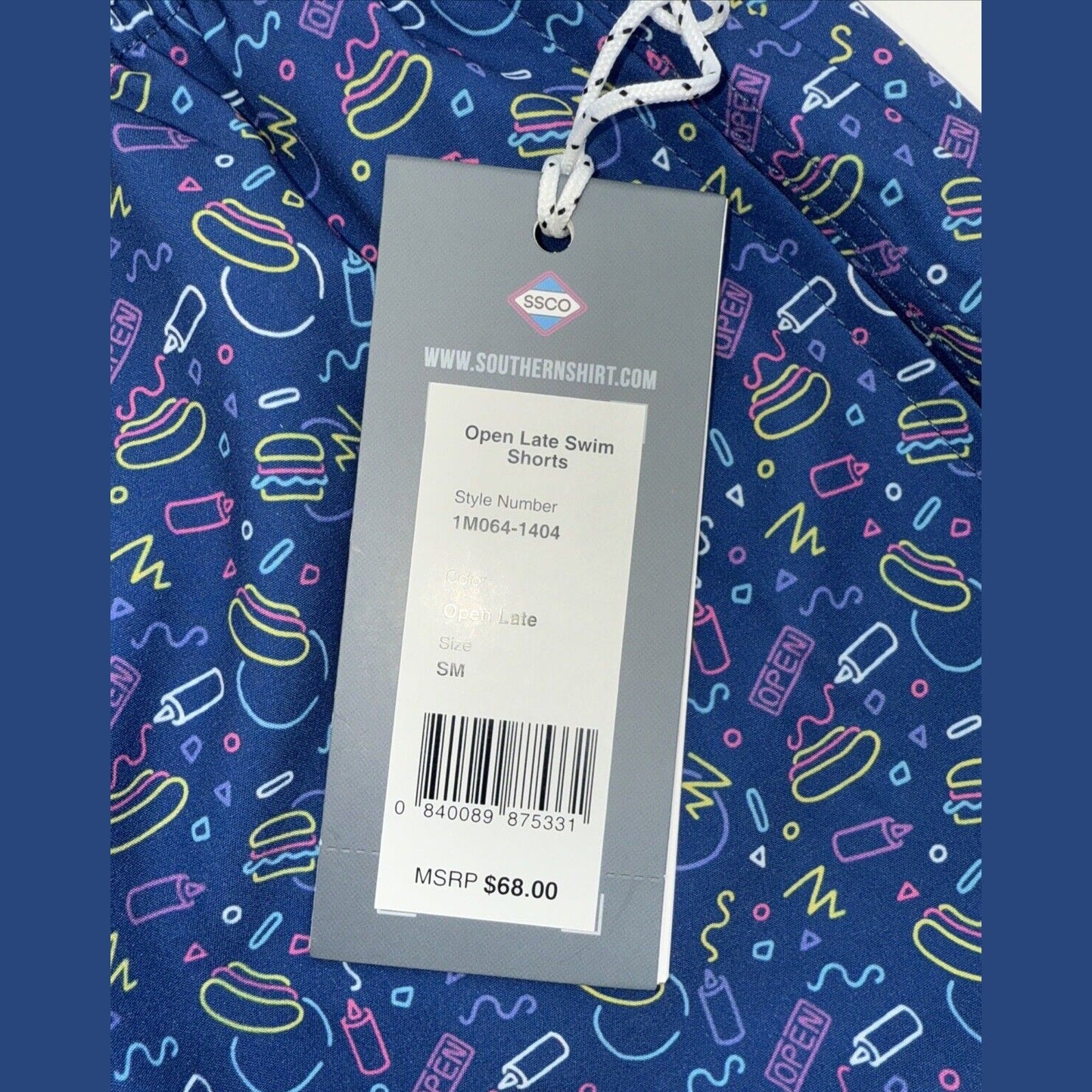 $68 SSCO Southern Shirt Co. Men’s Lined 5.5"  Swim Trunks-Open Late-Small-New
