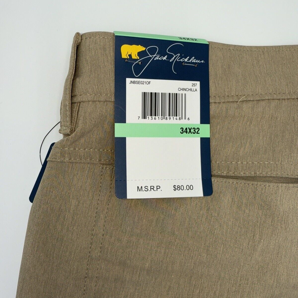 $80 Jack Nicklaus Men’s 5 Pocket Golf Pants Active- Chinchilla-Size: 34W 32L-New