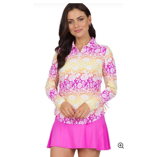 $100 Ibkul Women’s Long Sleeve Zip Mock Neck Top-Jesse Watermelon-Small -New