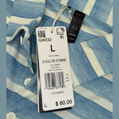 $70 Adidas 2024 Men’s  2-Color Stripe Golf Polo Shirt - Blue/White- Large - NEW