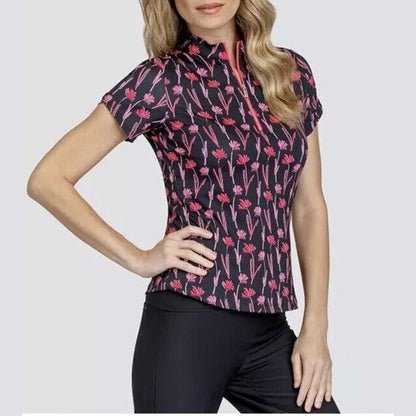 Tail Women's Short Sleeve Mock Neck 1/4 Zip Golf Polo- Dancing Stems- XSmall NWT