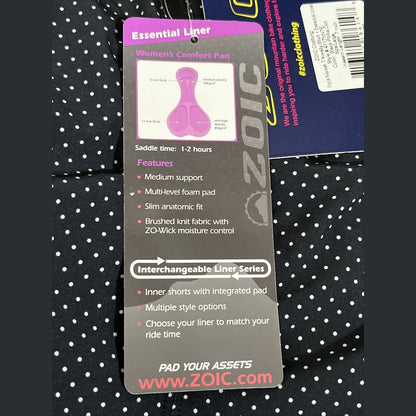 Zoic Women's Essential LIner Short Bike Padded-Black Polka Dot-Large-New Tag$110
