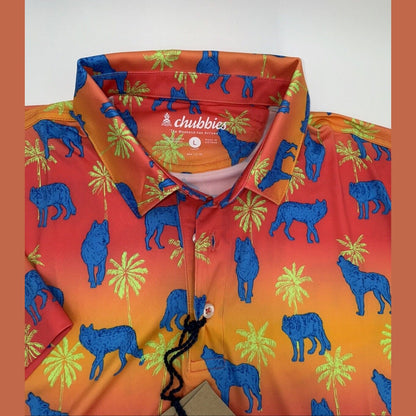 Chubbies Men's The Howler Moon Performance Polo Shirt-Orange Multi-Large-New