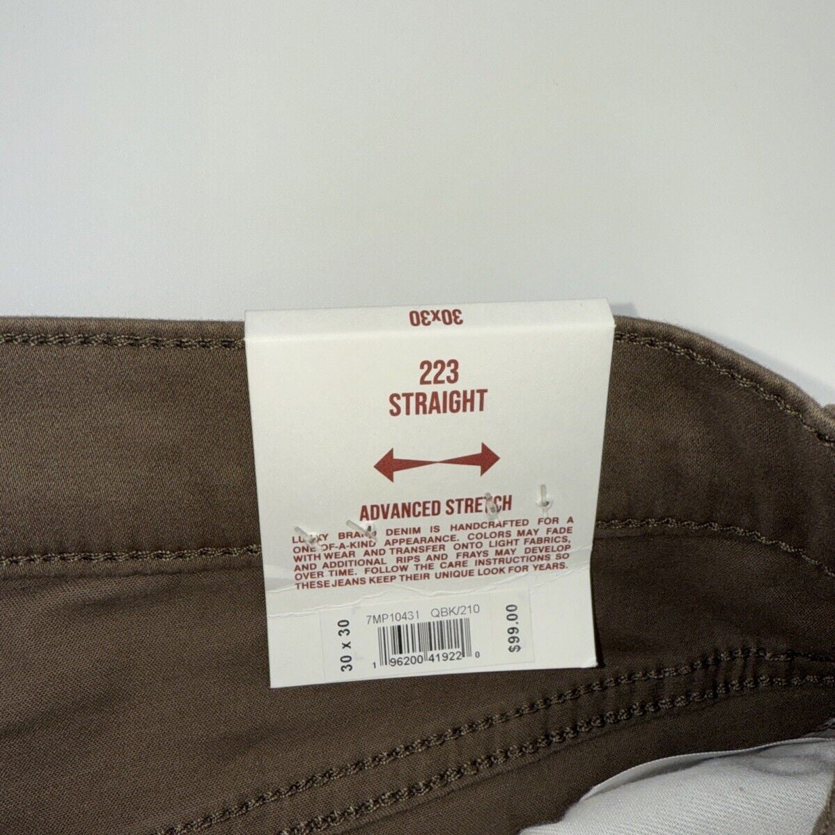 $99 Lucky Brand Men’s- 223 Straight Stretch Five Pocket Pants-Bark- 30W 30L -NWT