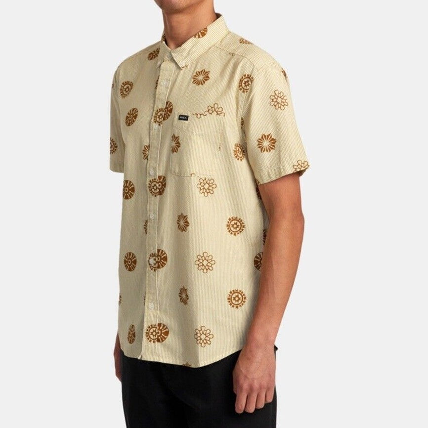 $66 RVCA Men's S/S Button Shirt ENDLESS SEERSUCKER - Gold - Medium - New W Tags
