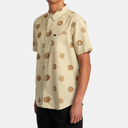 $66 RVCA Men's S/S Button Shirt ENDLESS SEERSUCKER - Gold - Medium - New W Tags