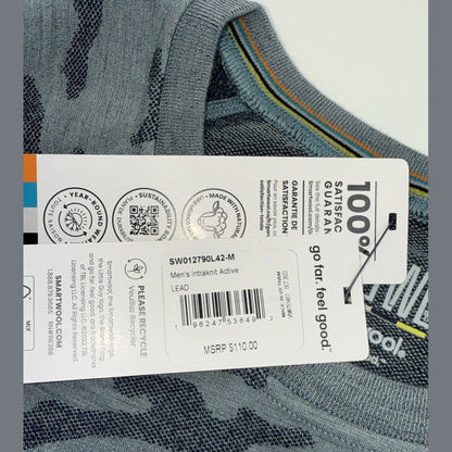 $110 Smartwool Men's Base Layer Intraknit Active Crew-Lead Grey-Medium -NEW