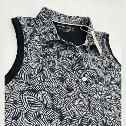 $85 PETER MILLAR Women’s Banded Sleeveless Polo-Black/White-SIZE: Medium-New Tag