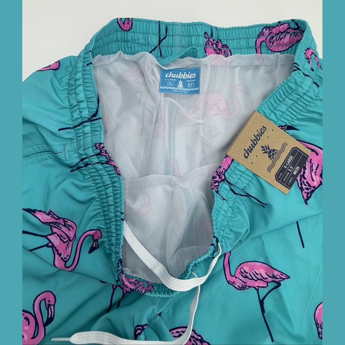 $70 Chubbies The Beach Retreat 5.5" Inseam Swim Trunks-Aqua/Pink- XLarge-New Tag