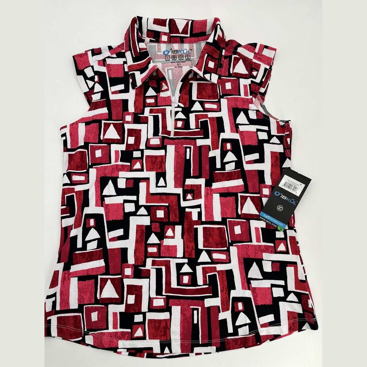 $89 IBKUL Women’s Sleeveless Zip Polo Top Shirt-Jennifer- Red/Black- Small-New