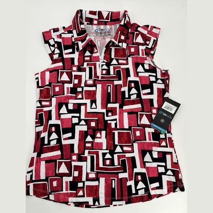 $89 IBKUL Women’s Sleeveless Zip Polo Top Shirt-Jennifer- Red/Black- Small-New