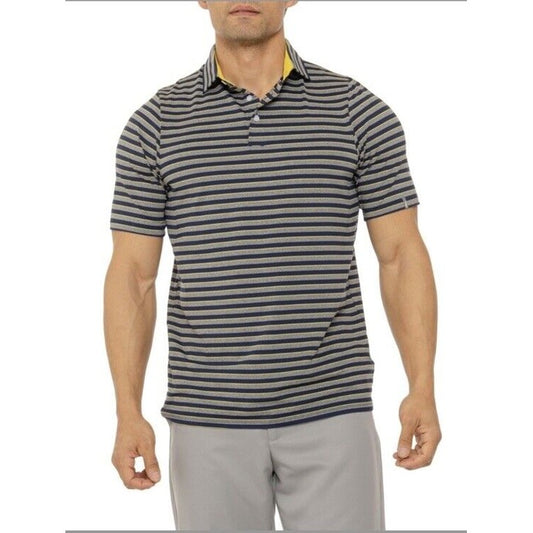 $99 Kjus Men’s Soren Golf Polo Striped Performance Shirt- Navy -Size: 52/Large