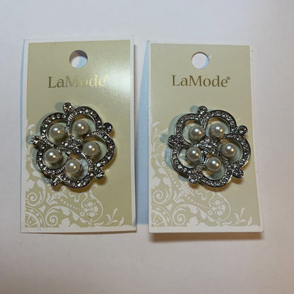 Lot Of 2 Cards La Mode Pearl rhinestones 34mm Buttons 00014  - 1 Count