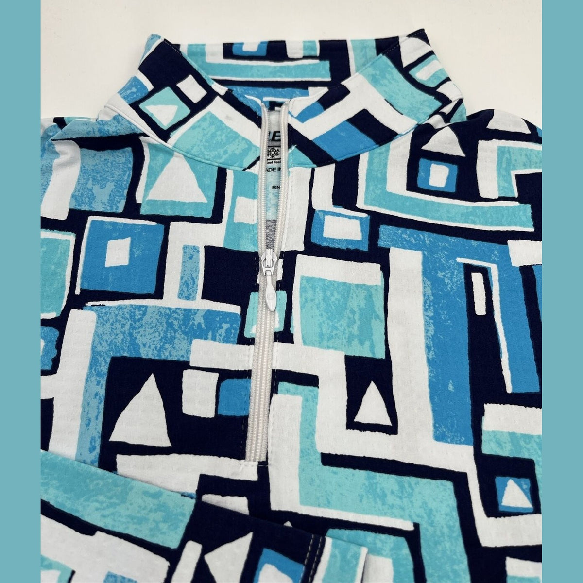$100 Ibkul Women’s Long Sleeve Zip Mock Neck Top-Jennifer Turquoise -Small -New