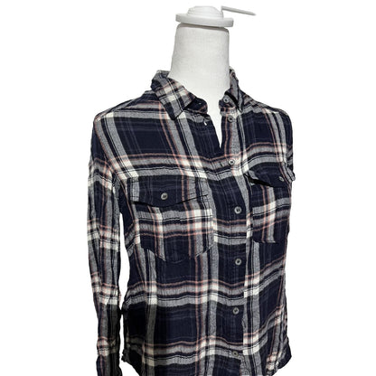 PAIGE Women's Super Soft Plaid Long Sleeve Shirt-Navy Multi-Small-New Tag $190