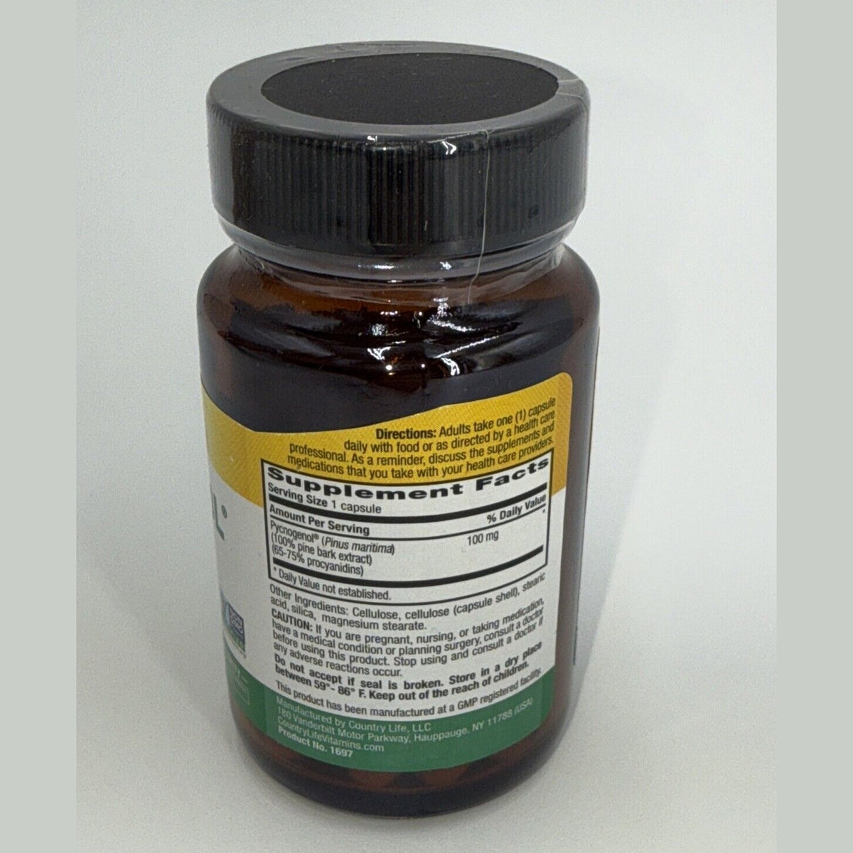 Country Life Pycnogenol 100 mg 30 Veggie Caps Gluten-Free, Kosher Exp 08-2026