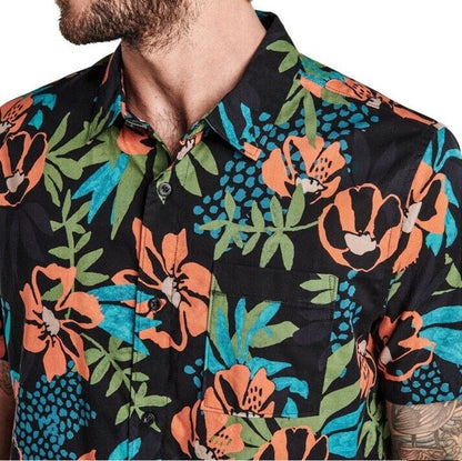 $79 Roark Men’s Journey Tahiti Nui Button S/S Shirt-Black Multi- Small-New Tag